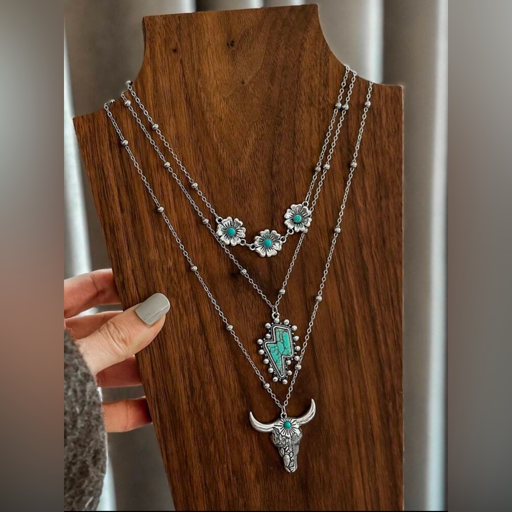 Silver and Turquoise Necklace‎ Set